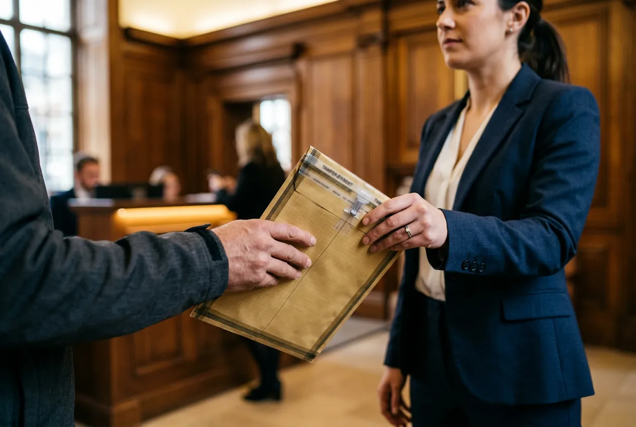 Sealed document envelope handed to a named recipient