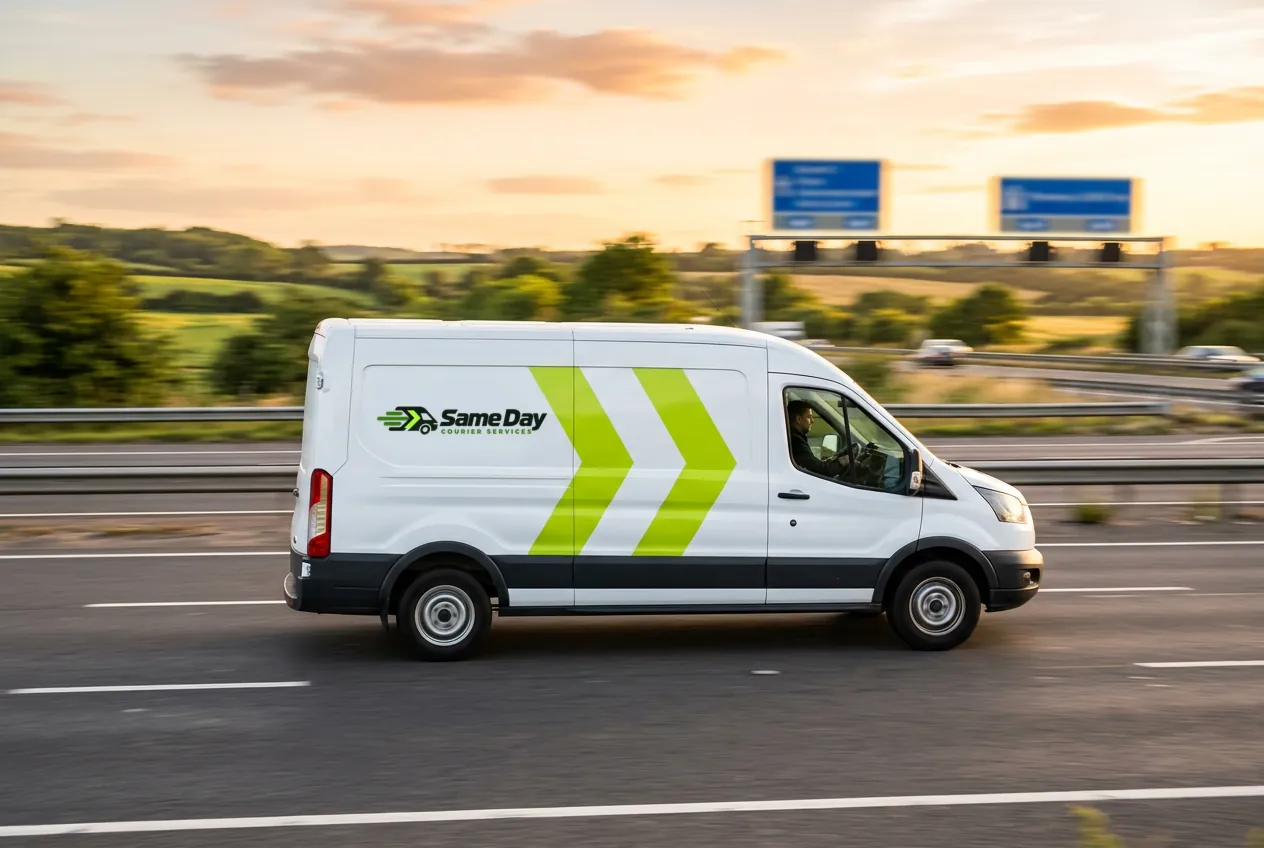 Same Day Courier Services van driving on a UK motorway